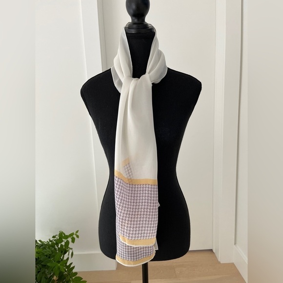 ALFRED SUNG Silk Scarf Made in Japan Vintage Cream Mauve Houndstooth Pattern - Picture 7 of 11